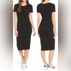 Treasure & Bond Side Ruched Body Con Midi Dress in Black